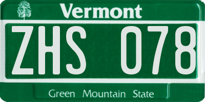 VT license plate ZHS078