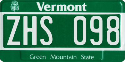 VT license plate ZHS098