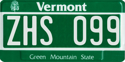 VT license plate ZHS099
