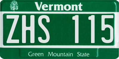 VT license plate ZHS115