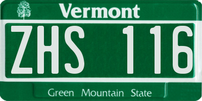 VT license plate ZHS116