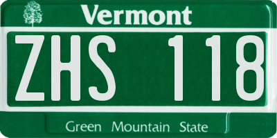 VT license plate ZHS118