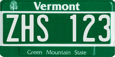 VT license plate ZHS123