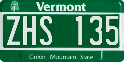 VT license plate ZHS135