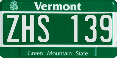 VT license plate ZHS139