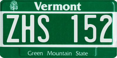 VT license plate ZHS152