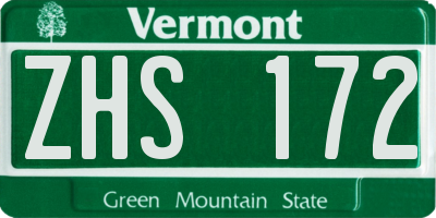 VT license plate ZHS172