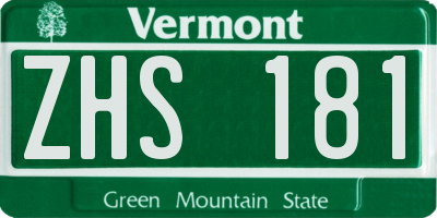 VT license plate ZHS181