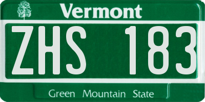 VT license plate ZHS183