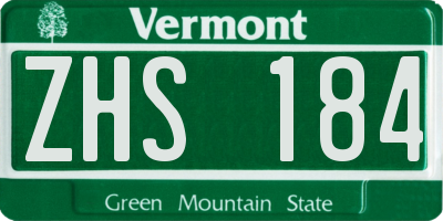 VT license plate ZHS184