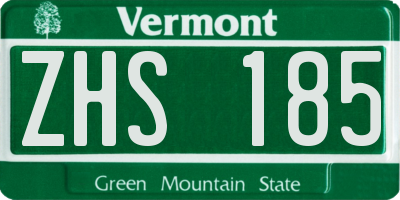 VT license plate ZHS185
