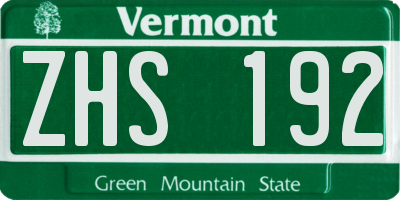 VT license plate ZHS192