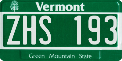 VT license plate ZHS193
