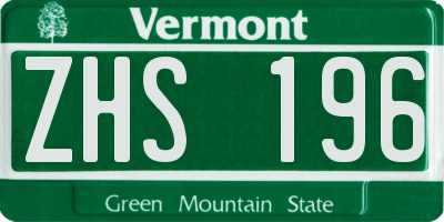 VT license plate ZHS196