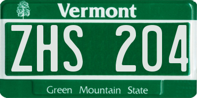 VT license plate ZHS204