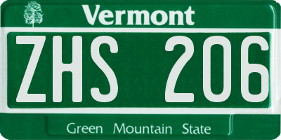 VT license plate ZHS206