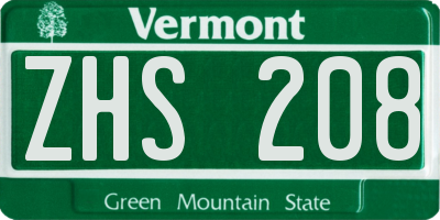VT license plate ZHS208