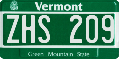 VT license plate ZHS209