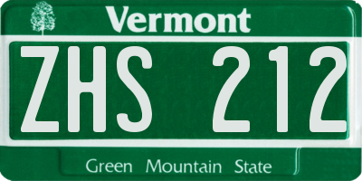 VT license plate ZHS212