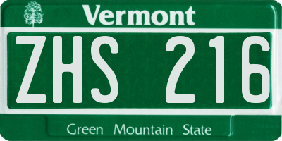 VT license plate ZHS216