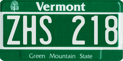 VT license plate ZHS218