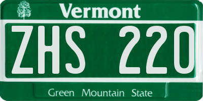 VT license plate ZHS220
