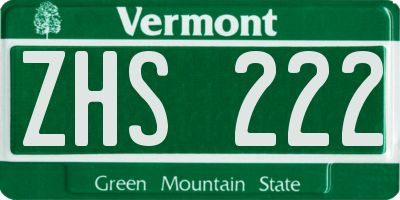 VT license plate ZHS222