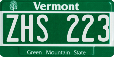 VT license plate ZHS223