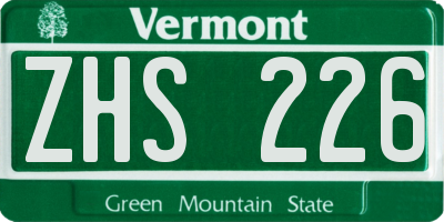 VT license plate ZHS226