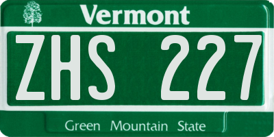 VT license plate ZHS227