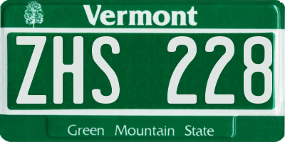 VT license plate ZHS228