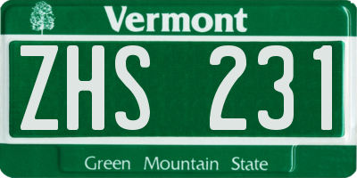 VT license plate ZHS231