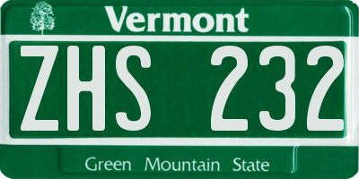 VT license plate ZHS232