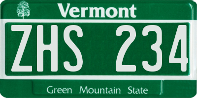 VT license plate ZHS234