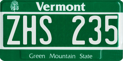 VT license plate ZHS235