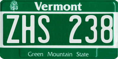 VT license plate ZHS238
