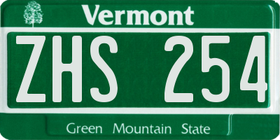 VT license plate ZHS254