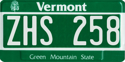VT license plate ZHS258