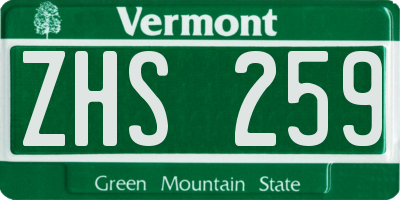 VT license plate ZHS259
