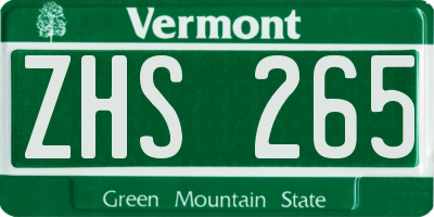 VT license plate ZHS265