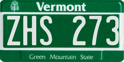 VT license plate ZHS273