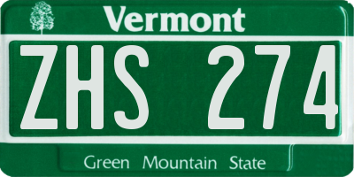 VT license plate ZHS274