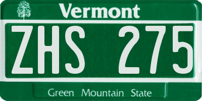 VT license plate ZHS275