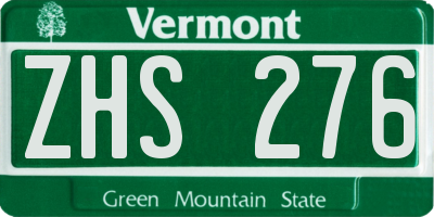 VT license plate ZHS276