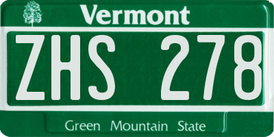 VT license plate ZHS278