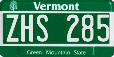 VT license plate ZHS285