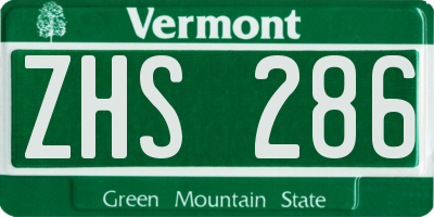 VT license plate ZHS286