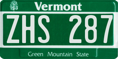 VT license plate ZHS287
