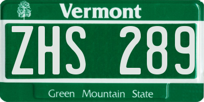VT license plate ZHS289