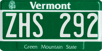 VT license plate ZHS292